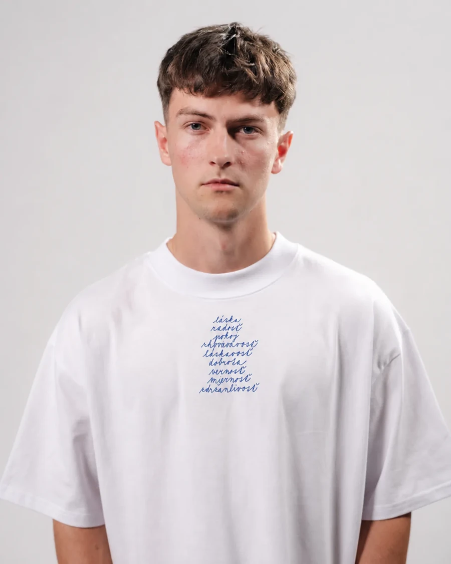OVOCIE DUCHA – unisex tričko – biela, modrá potlač