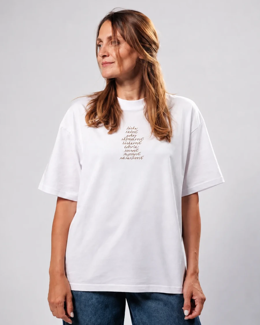 OVOCIE DUCHA – unisex tričko – biela, hnedá potlač