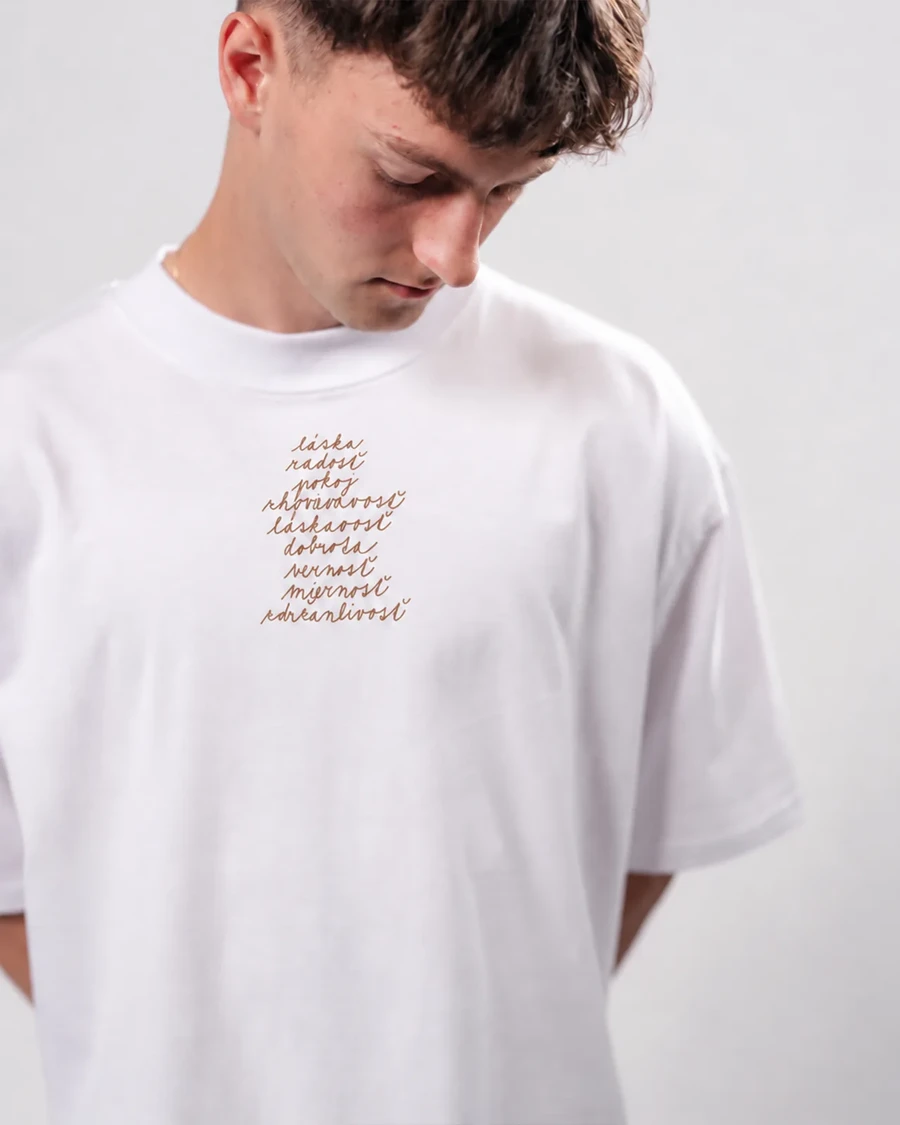 OVOCIE DUCHA – unisex tričko – biela, hnedá potlač