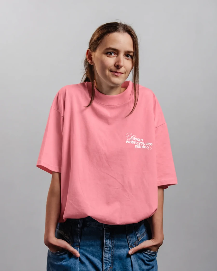 BLOOM WHERE YOU ARE PLANTED | unisex tričko – svetloružová